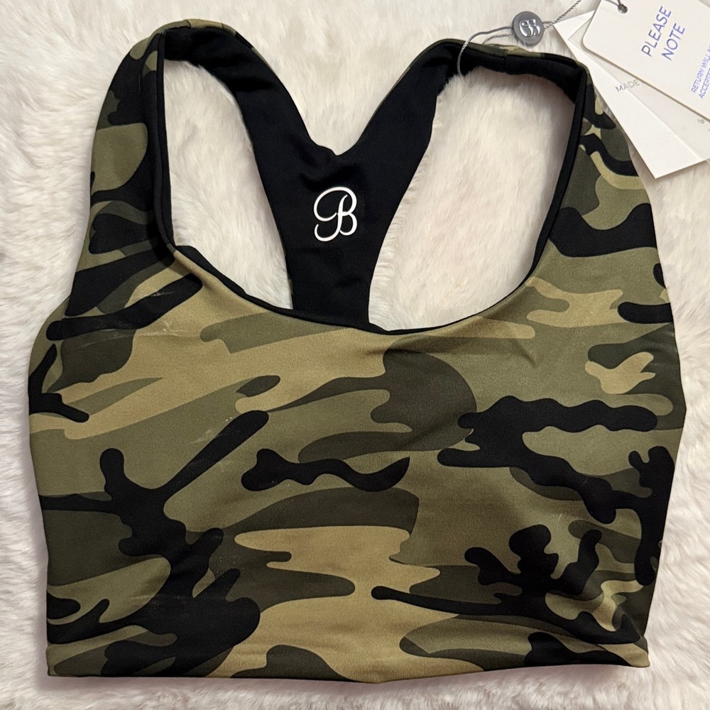 Bombshell Sportswear Camo Green Black Reversible Racerback Sports Bra